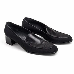 Nickels Black Leather Heeled Loafers Square Toe Low Block Heel Women’s Size 8.5